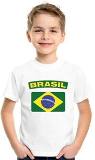 Bellatio Decorations Brazilie t-shirt met braziliaanse vlag wit kinderen l (146-152)