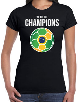 Bellatio Decorations Brazilie WK supporter t-shirt - we are the champions met Braziliaanse voetbal - zwart - dames - kleding / shirt XS
