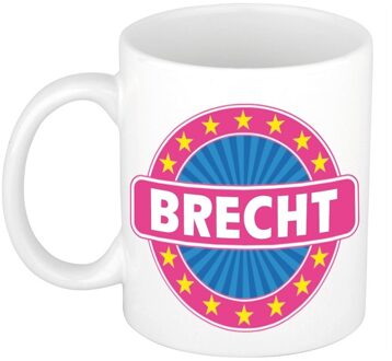 Bellatio Decorations Brecht voornaam koffiemok - beker - wit/roze - 300 ml - Cadeau - Dames - Collega - Moederdag