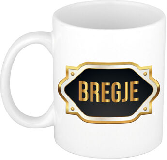 Bellatio Decorations Bregje naam / voornaam kado beker / mok met goudkleurig embleem - Naam mokken Multikleur