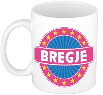 Bellatio Decorations Bregje voornaam koffiemok - beker - wit/roze - 300 ml - Cadeau - Dames - Collega - Moederdag Multi