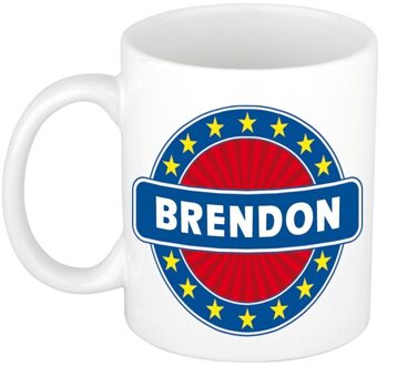 Bellatio Decorations Brendon voornaam koffiemok - beker - wit/blauw - 300 ml - Cadeau - Heren - Collega - Vaderdag