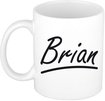 Bellatio Decorations Brian Naam koffiemok - beker - met sierlijke letters - wit - 300 ml - Cadeau - Heren