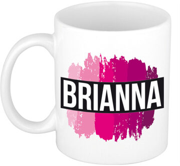 Bellatio Decorations Brianna naam cadeau koffie mok - beker - met roze verfstrepen - Cadeau collega - moederdag