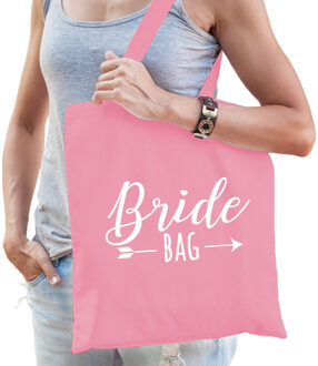 Bellatio Decorations Bride bag katoenen tasje licht roze dames - Feest Boodschappentassen