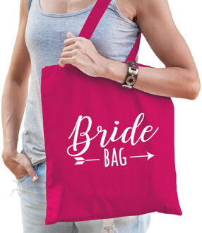 Bellatio Decorations Bride bag katoenen tasje roze dames - Feest Boodschappentassen