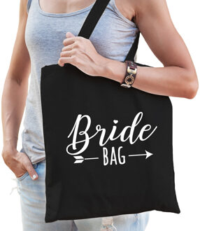 Bellatio Decorations Bride bag katoenen tasje zwart dames - Feest Boodschappentassen