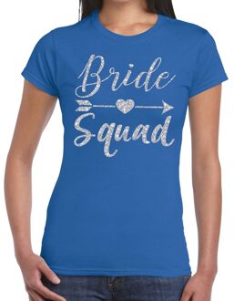 Bellatio Decorations Bride Squad Cupido zilver glitter t-shirt blauw dames