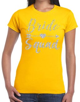 Bellatio Decorations Bride Squad Cupido zilver glitter t-shirt geel dames 2XL