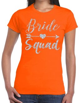 Bellatio Decorations Bride Squad Cupido zilver glitter t-shirt oranje dames 2XL