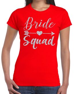 Bellatio Decorations Bride Squad Cupido zilver glitter t-shirt rood dames 2XL