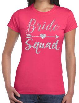 Bellatio Decorations Bride Squad Cupido zilver glitter t-shirt roze dames 2XL