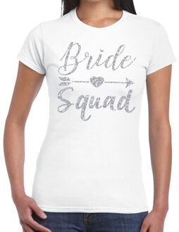 Bellatio Decorations Bride Squad Cupido zilver glitter t-shirt wit dames 2XL