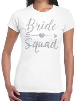 Bellatio Decorations Bride Squad Cupido zilver glitter t-shirt wit dames
