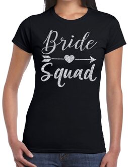 Bellatio Decorations Bride Squad Cupido zilver glitter t-shirt zwart dames 2XL