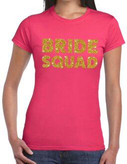 Bellatio Decorations Bride Squad glitter tekst t-shirt roze dames L