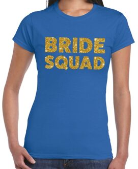 Bellatio Decorations Bride Squad gouden glitter tekst t-shirt blauw dames 2XL