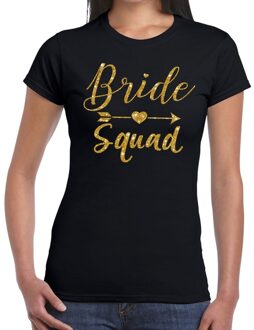 Bellatio Decorations Bride Squad gouden letters fun t-shirt zwart voor dames 2XL - Feestshirts