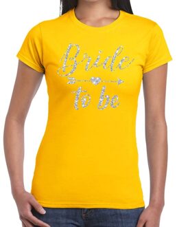 Bellatio Decorations Bride to be Cupido zilver glitter t-shirt geel dames XS