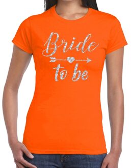 Bellatio Decorations Bride to be Cupido zilver glitter t-shirt oranje dames XS