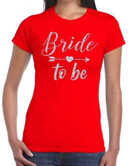 Bellatio Decorations Bride to be Cupido zilver glitter t-shirt rood dames XS