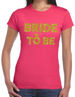 Bellatio Decorations Bride to Be - tekst t-shirt - roze - met gouden glitter letters - dames - Vrijgezellenfeest kleding