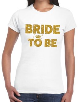 Bellatio Decorations Bride to Be - tekst t-shirt - wit - met gouden glitter letters - dames - Vrijgezellenfeest kleding