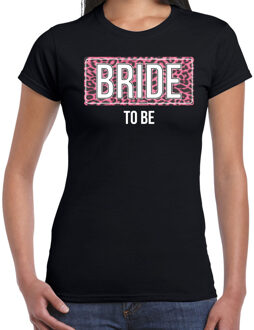 Bellatio Decorations Bride to be vrijgezellenfeest t-shirt met panterprint zwart voor dames 2XL