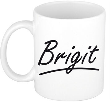 Bellatio Decorations Brigit Naam koffiemok - beker - met sierlijke letters - wit - 300 ml - Cadeau - Dames
