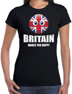 Bellatio Decorations Britain makes you happy landen t-shirt Verenigd Koninkrijk zwart voor dames met emoticon 2XL