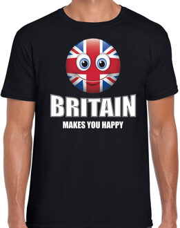 Bellatio Decorations Britain makes you happy landen t-shirt Verenigd Koninkrijk zwart voor heren met emoticon 2XL