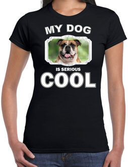 Bellatio Decorations Britse bulldog honden t-shirt my dog is serious cool zwart voor dames