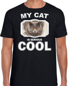 Bellatio Decorations Britse korthaar katten / poezen t-shirt my cat is serious cool zwart voor heren