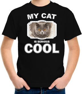 Bellatio Decorations Britse korthaar katten / poezen t-shirt my cat is serious cool zwart voor kinderen L (146-152)