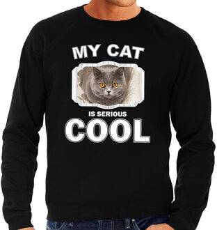 Bellatio Decorations Britse korthaar katten trui / sweater my cat is serious cool zwart - heren - katten / poezen liefhebber cadeau sweaters 2XL