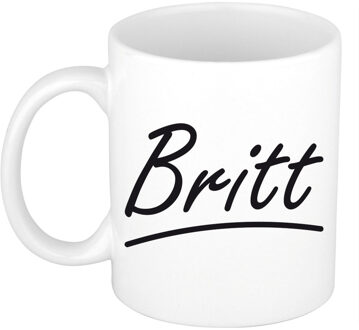 Bellatio Decorations Britt voornaam kado beker / mok sierlijke letters - gepersonaliseerde mok met naam - Naam mokken Multikleur