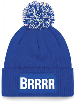 Bellatio Decorations Brrrr muts met pompon - unisex - one size - blauw - apres-ski muts