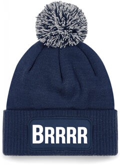 Bellatio Decorations Brrrr muts met pompon - unisex - one size - navy - apres-ski muts One size