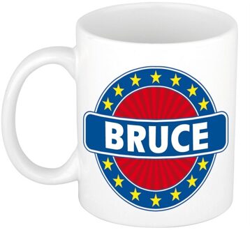 Bellatio Decorations Bruce voornaam koffiemok - beker - wit/blauw - 300 ml - Cadeau - Heren - Collega - Vaderdag