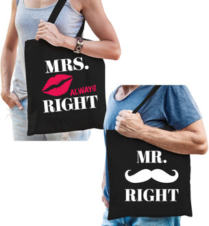 Bellatio Decorations Bruiloft cadeau Mr Right en Mrs always Right tasje voor volwassenen