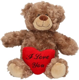 Bellatio Decorations Bruin pluche knuffelbeertje met I love you hartje 24 cm