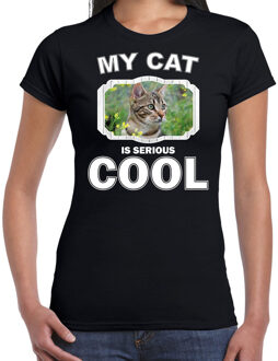 Bellatio Decorations Bruine kat katten t-shirt my cat is serious cool zwart - dames - katten / poezen liefhebber cadeau shirt XL