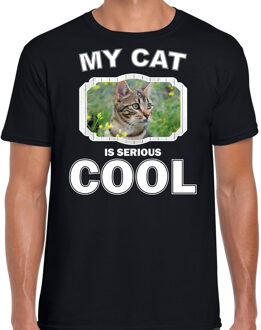 Bellatio Decorations Bruine kat katten t-shirt my cat is serious cool zwart - heren - katten / poezen liefhebber cadeau shirt XL