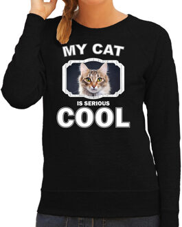 Bellatio Decorations Bruine kat katten trui / sweater my cat is serious cool zwart - dames - katten / poezen liefhebber cadeau sweaters 2XL