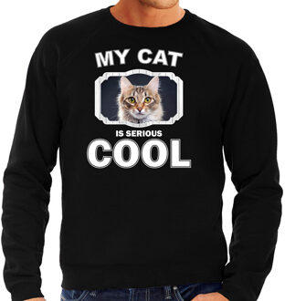 Bellatio Decorations Bruine kat katten trui / sweater my cat is serious cool zwart - heren - katten / poezen liefhebber cadeau sweaters 2XL