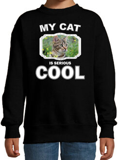 Bellatio Decorations Bruine kat katten trui / sweater my cat is serious cool zwart voor kinderen 12-13 jaar (152/164)