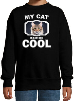 Bellatio Decorations Bruine kat / poes trui / sweater my cat is serious cool zwart - kinderen - Katten liefhebber cadeau sweaters 12-13 jaar (152/164)