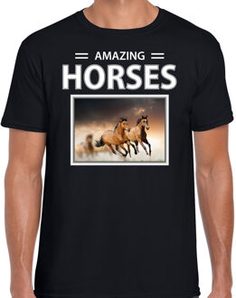 Bellatio Decorations Bruine paarden t-shirt met dieren foto amazing horses zwart voor heren