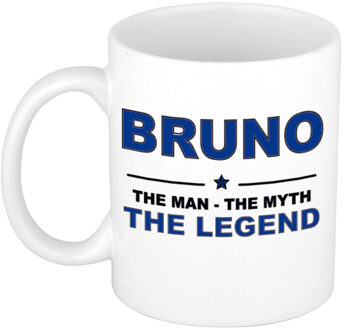 Bellatio Decorations Bruno cadeau mok - man myth legend - naam koffiemok / beker - wit en blauw - 300 ml Donkerblauw