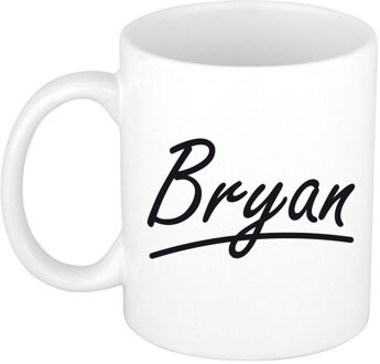 Bellatio Decorations Bryan Naam koffiemok - beker - met sierlijke letters - wit - 300 ml - Cadeau - Heren